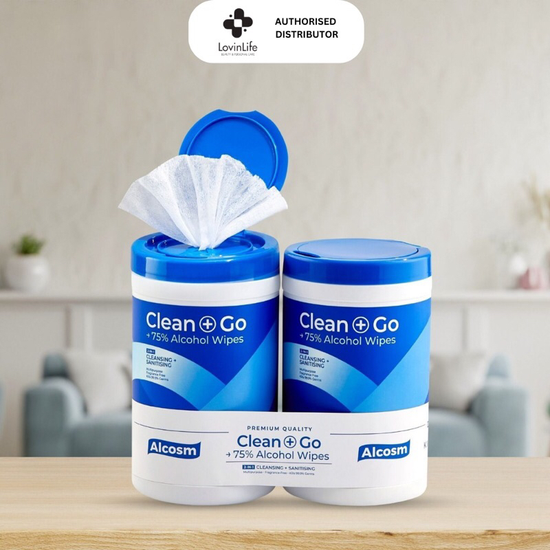 Alcosm 75 Alcohol Wet Wipes (75 Wipes x 2 Canister)[Expiry Date 04/24
