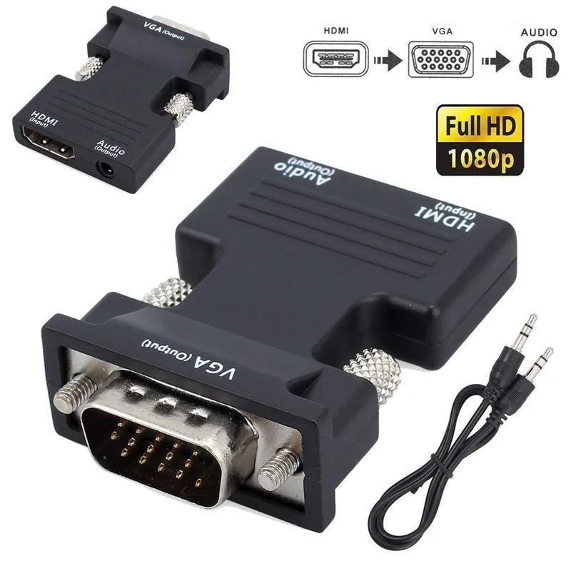 VGA Male To HDMI Female Converter With Audio - Supports 1080P Output