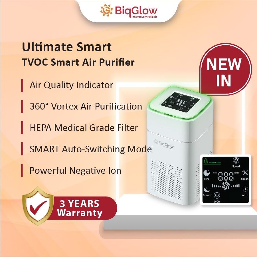 BiqGlow 【Superior & Effective】 TVOC SMART Air Purifier HEPA Negative Ion 360 Vortex Air