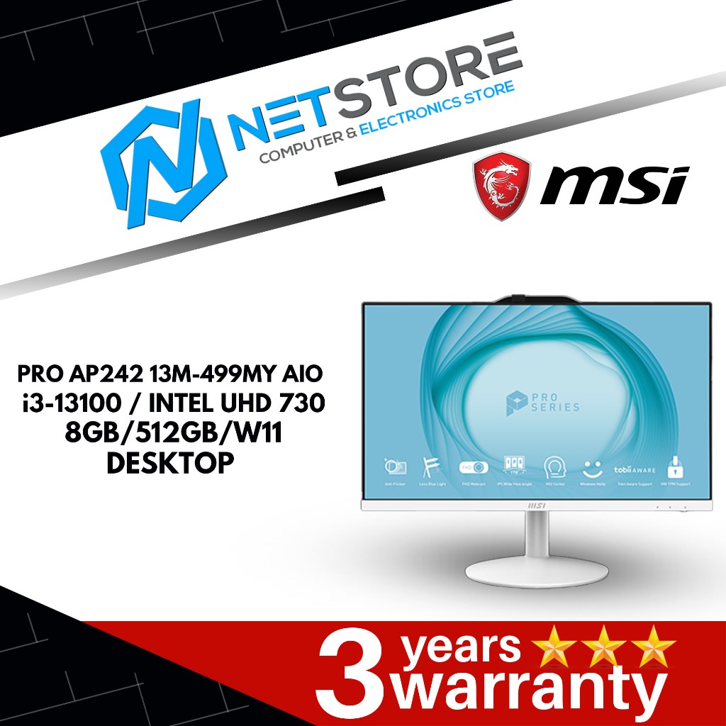 MSI PRO AP242 13M-499MY AIO DESKTOP - i3-13100 / Intel UHD 730 / 8GB ...