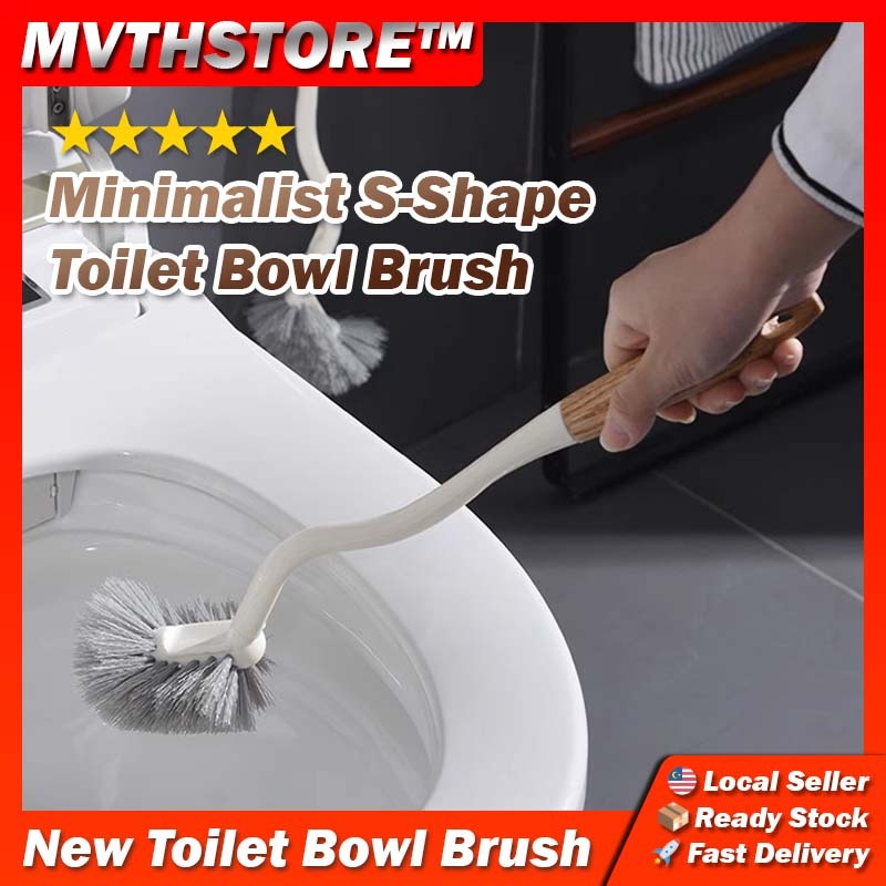 New S-Shape Toilet Bowl Cleaning Brush Long Handle Wooden Handle Deep ...