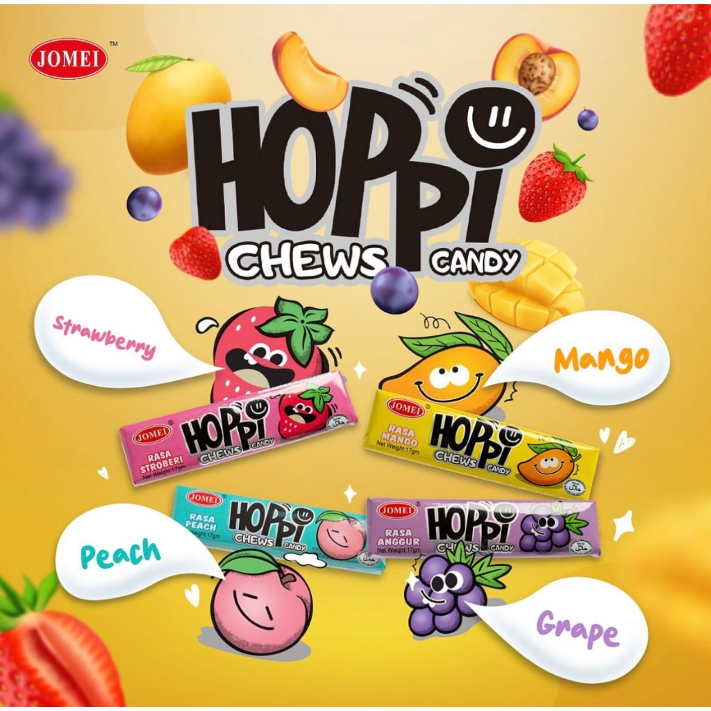 JOMEI HOPPI CHEWS CANDY FRUIT FLAVOURED (30 PCS) (4 FRUITS FLAVOURS IN