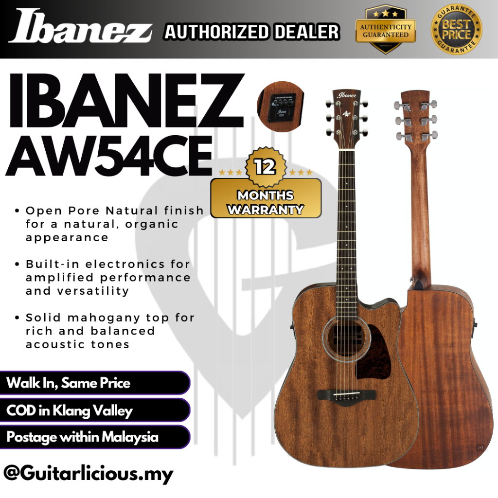 Ibanez AW54CE Acoustic Guitar With 4 Band EQ - Open Pore Natural (AW 54 ...