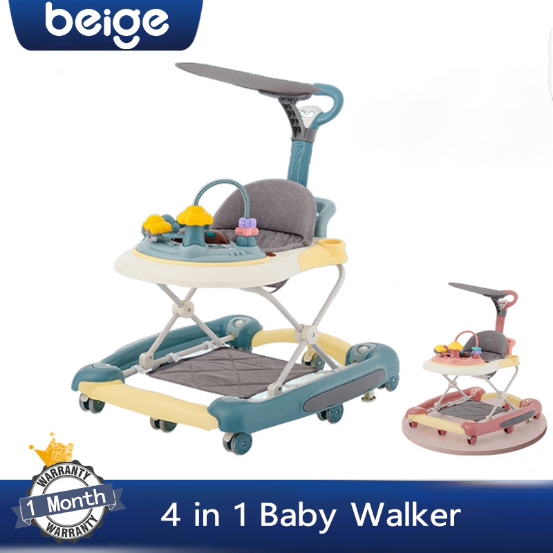 Beige 4 in 1 Baby Walker Music AntiOLeg Foldable Rocking Adjustable