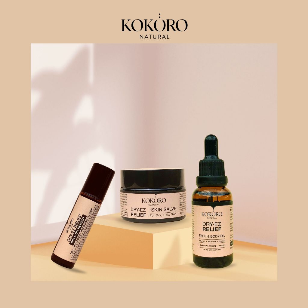 KOKORO NATURAL DRY-EZ RELIEF TRIO Moisturising Skincare Set (Face Oil ...