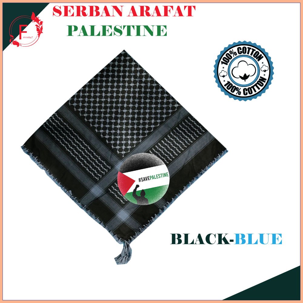 THE KEFFIYEH PALESTINIAN BLACK-BLUE (SHEMAGH / SERBAN ARAFAT ...