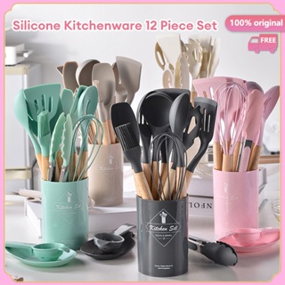 Dropship 11Pcs Silicone Cooking Utensil Set Heat Resist Wooden Handle Silicone  Spatula Turner Ladle Spaghetti Server Tongs to Sell Online at a Lower Price