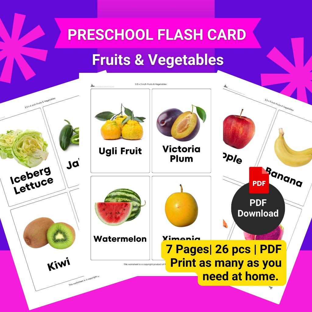 [SOFTCOPY PDF] Preschool Flash Card - Fruits & Vegetables | Shopee Malaysia