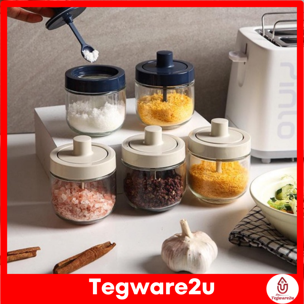 Glass Seasoning Bottle Spice With Spoon Seasoning Container Air-Tight