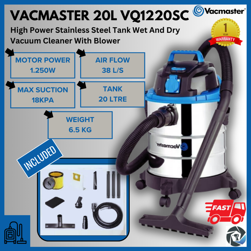 VACMASTER 20L VQ1220SC High Power Stainless Steel Tank Wet And Dry ...