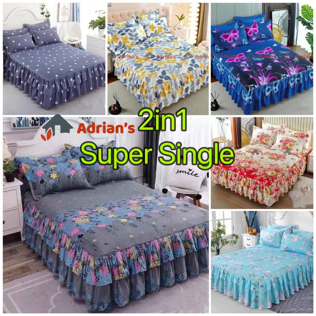 SuperSingle 2in1 Set Cadar Ropol BedSkirt Bedspread Selimut lembut ...