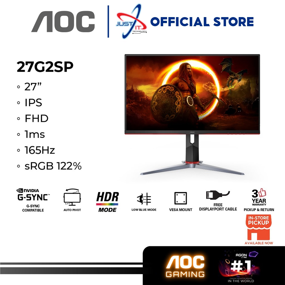 AOC 27G4 27 FHD AdaptiveSync 180Hz 1MS Fast IPS W-LED Gaming Monitor