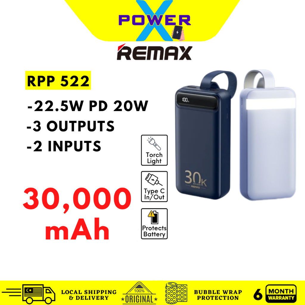 Remax RPP-522 30000mAh QC 22.5W PD 20W Super Fast Charge Powerbank 5A ...