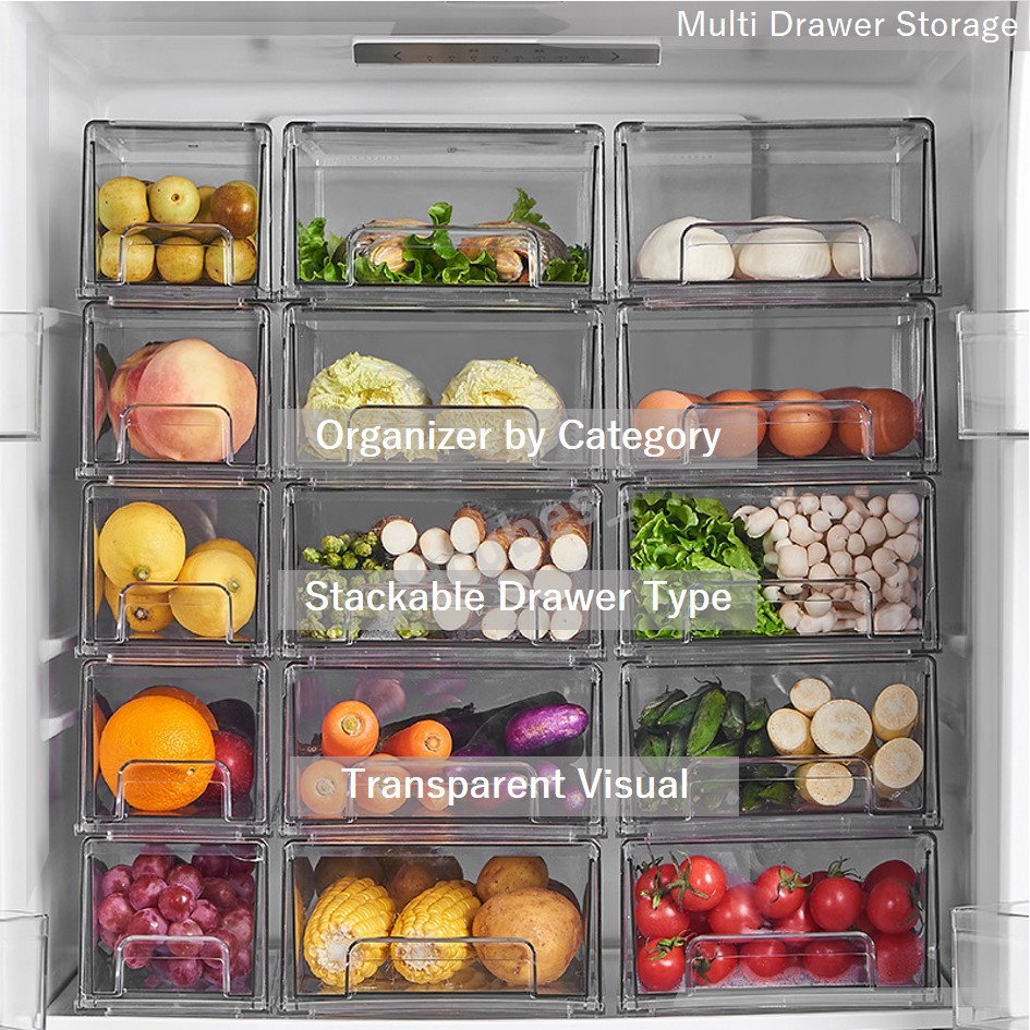 Multi Fridge Drawer Food Vegetable Storage Box Rack Stackable Kitchen