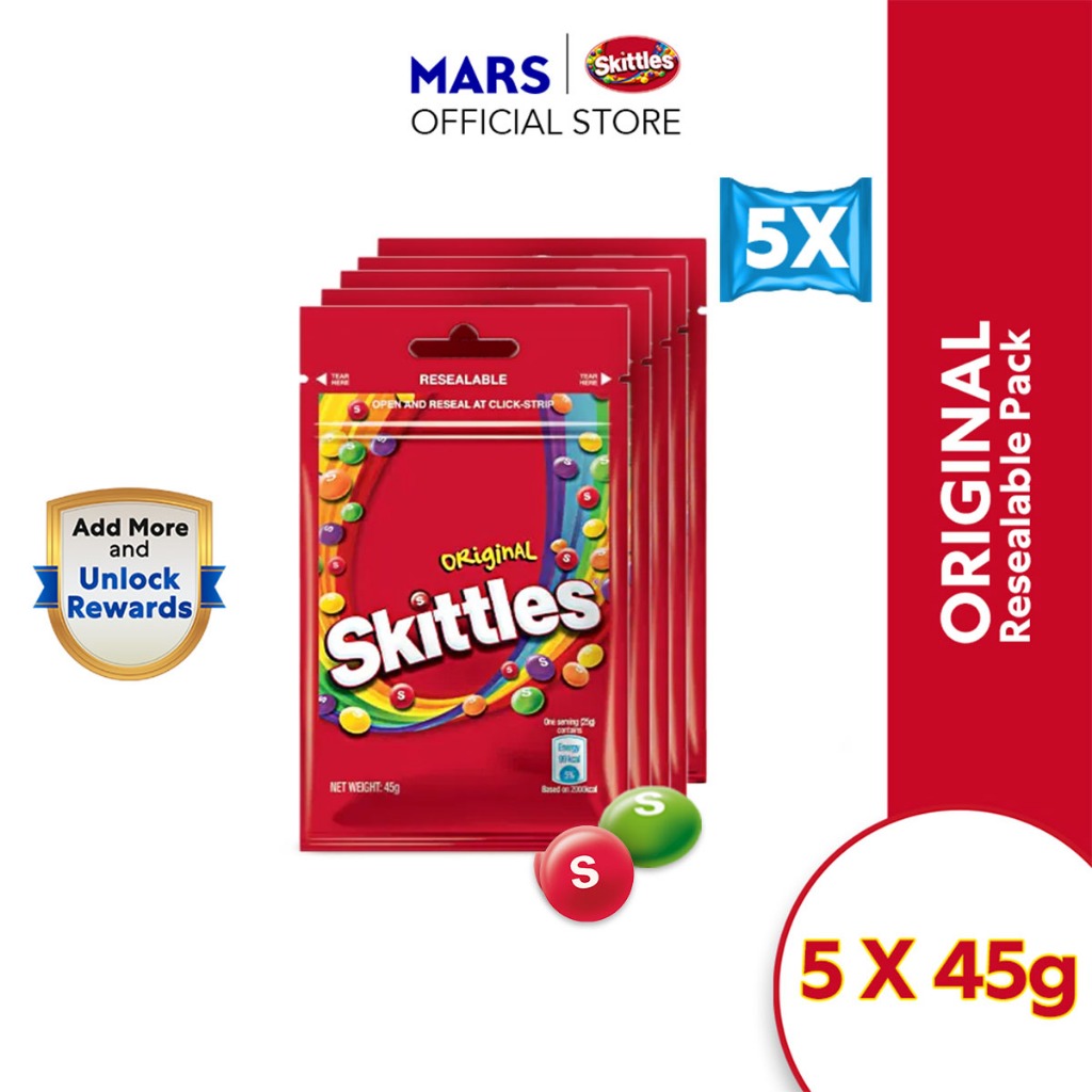 [Bundle of 5] Skittles Original Bag Chewy Candy Fruity 45g Shopee