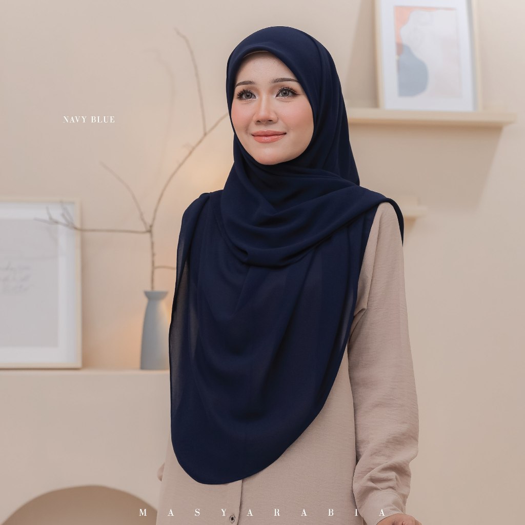 MASYARABIA Tudung Bawal Curve In Navy Blue Chiffon Georgette Bidang 50/ ...