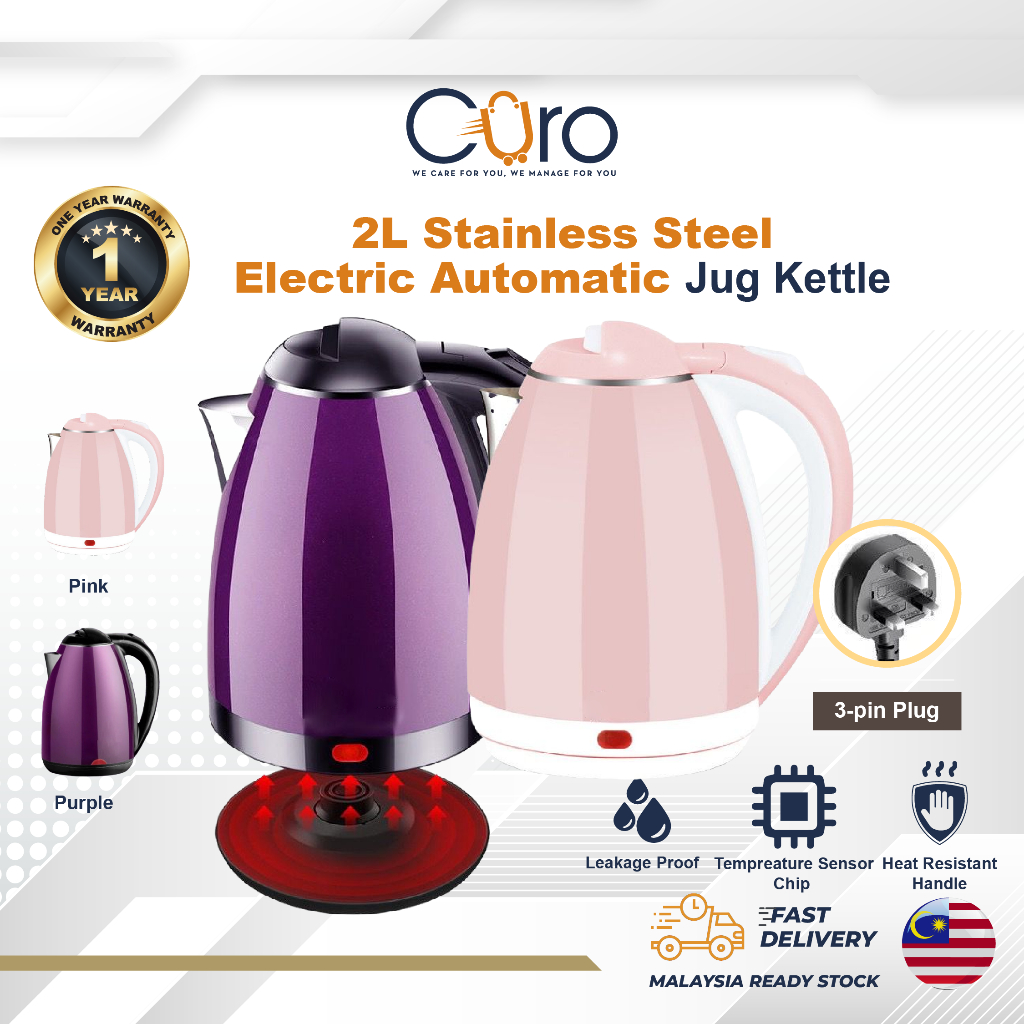 CURO [ 2L] Stainless Steel Electric Automatic Jug Kettle Ketel listrik