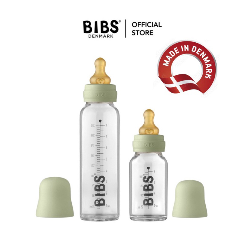 BIBS Baby Bottle Set Glass Material Rubber Latex Nipple Head 110ml / 225ml Capacity (Made in