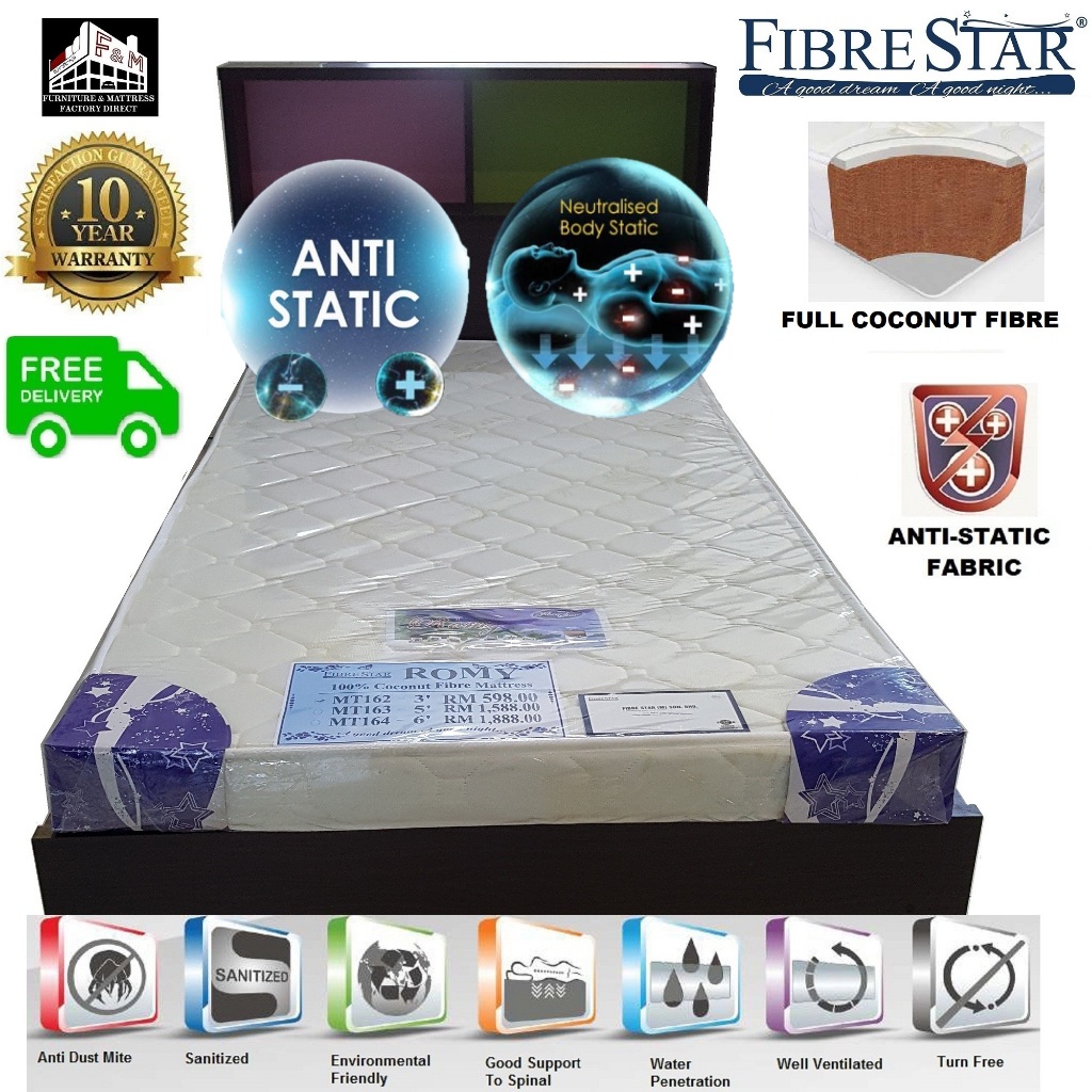 Fibre Star Full Coconut Fibre Single Size Mattress Anti Static / Tilam