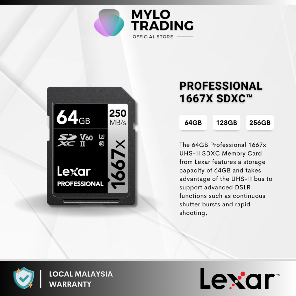 Lexar 64GB 128GB 256GB Professional 1667x SDXC UHSII U3 V60 250MB/s 120 MB/s Memory Card