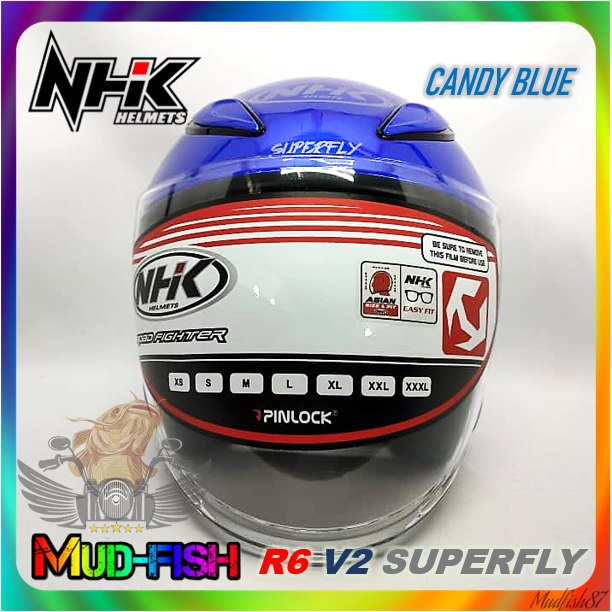 TOPI KELEDAR NHK R6V2 SUPERFLY HELMET R6 V2 (SOLID CANDY BLUE GLOSSY ...