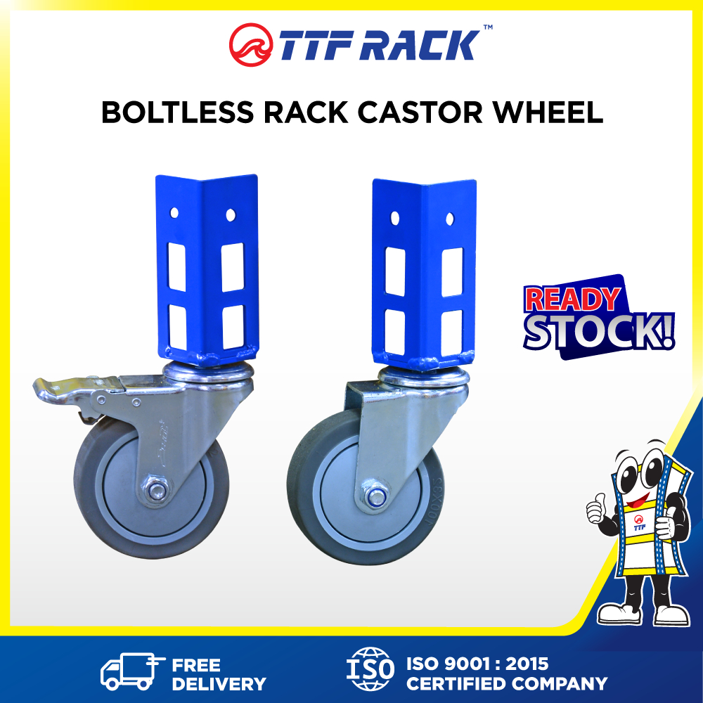 TTF Rack™ BOLTLESS RACK CASTOR WHEEL & BRACKET For install TTF Brand