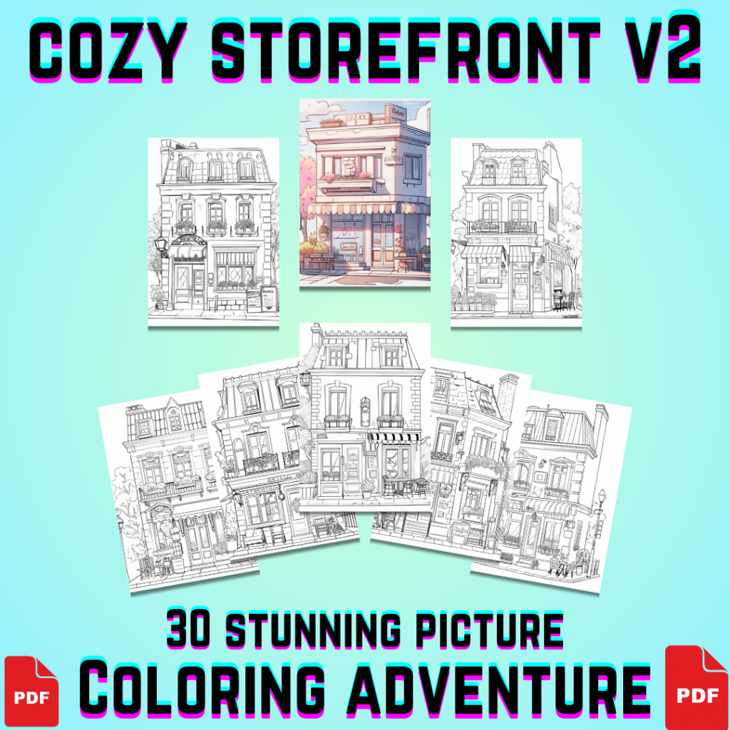 PDF Cozy Storefront V2 Colouring Adventure - 30 PICTURE - Coloring Book ...