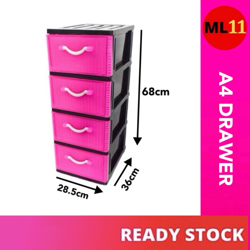 (4 TIER) A4 Drawer Black Frame / Premium Plastic A4 Drawer / Storage ...