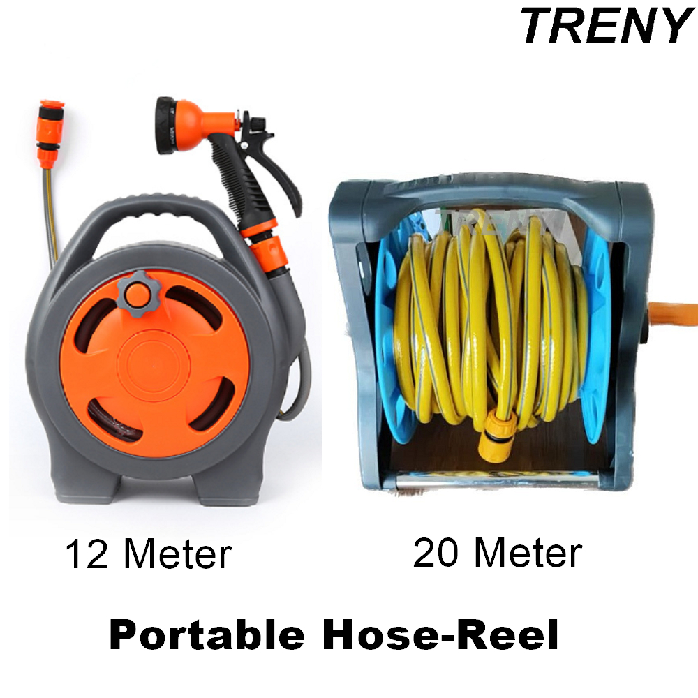 TRENY Hose Reel 20 Meter Portable Garden Hose Reel Set Hose Pipe Water