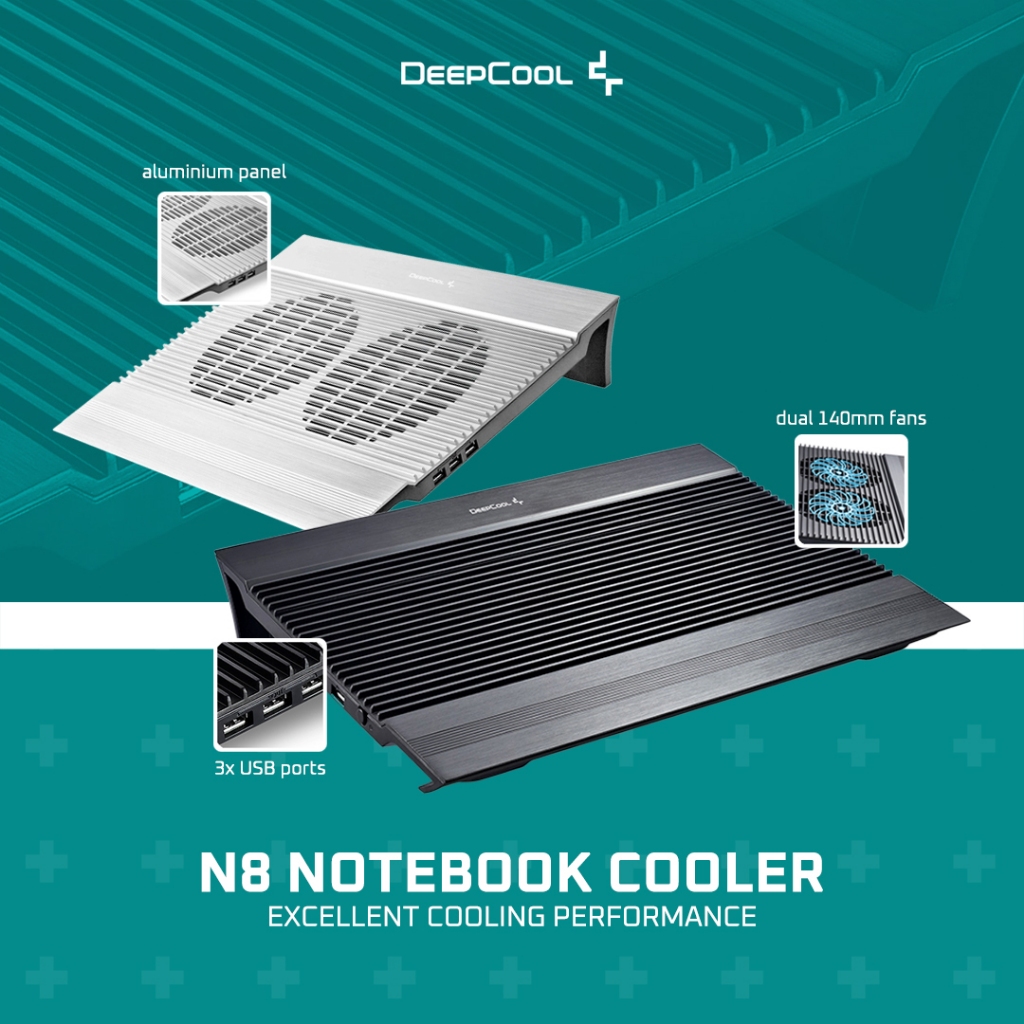 # DeepCool N8 [Black/Silver] Aluminum Notebook Cooler # | Shopee Malaysia