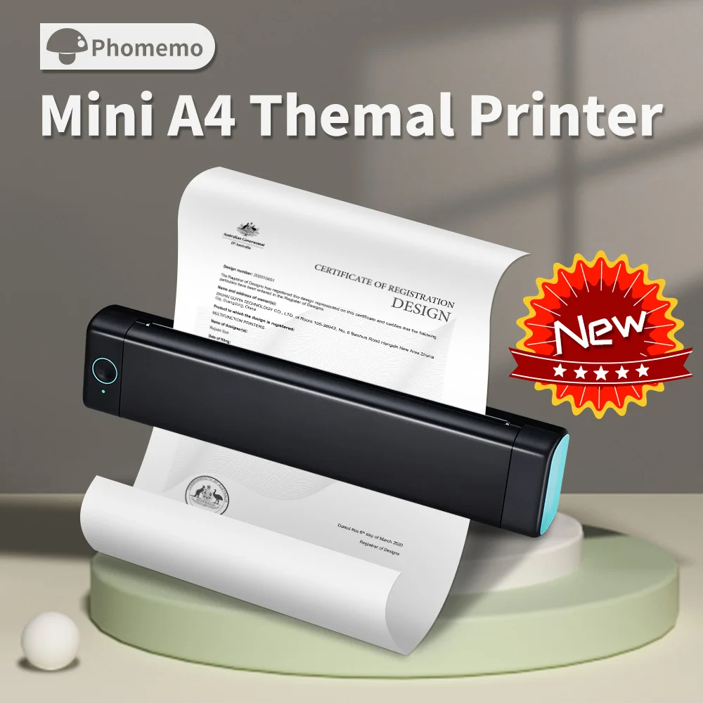 M08F A4 Portable Thermal Printer 8.26"x11.69" A4 Thermal Paper Wireless