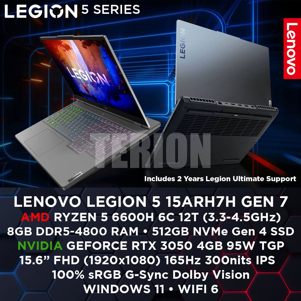 Lenovo Legion 5 Gen 7 15ARH7 Ryzen 5 6600H RTX 3050 8GB DDR5 RAM 512GB ...