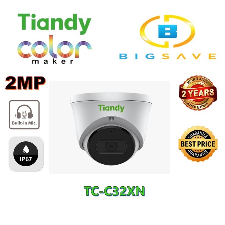 TIANDY 2MP TC-C32XN FIXED STARLIGHT IR TURRET CAMERA COLORMAKER (BUILT ...
