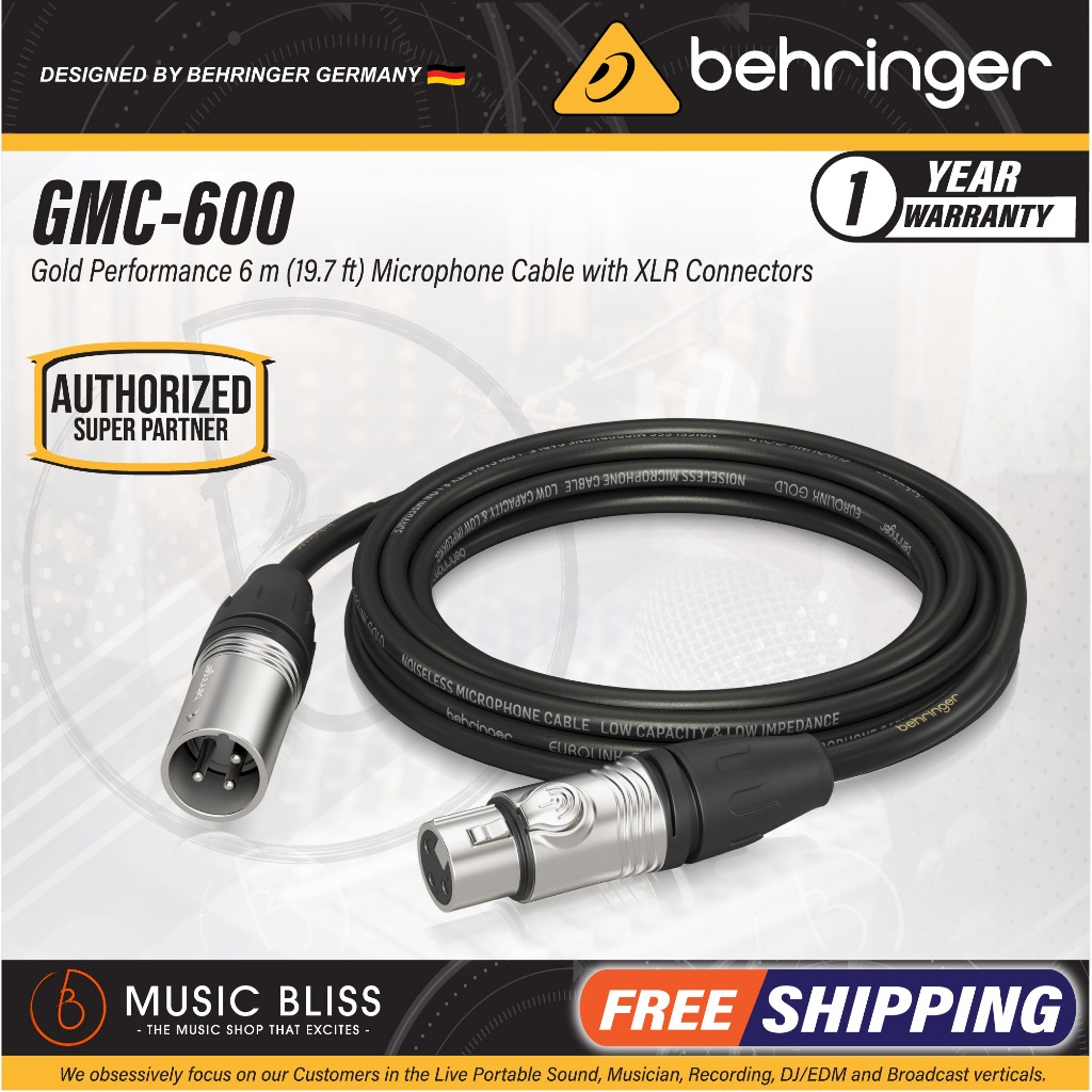 Behringer GMC-600 Gold Performance 6m (19.7ft) Microphone Cable with ...