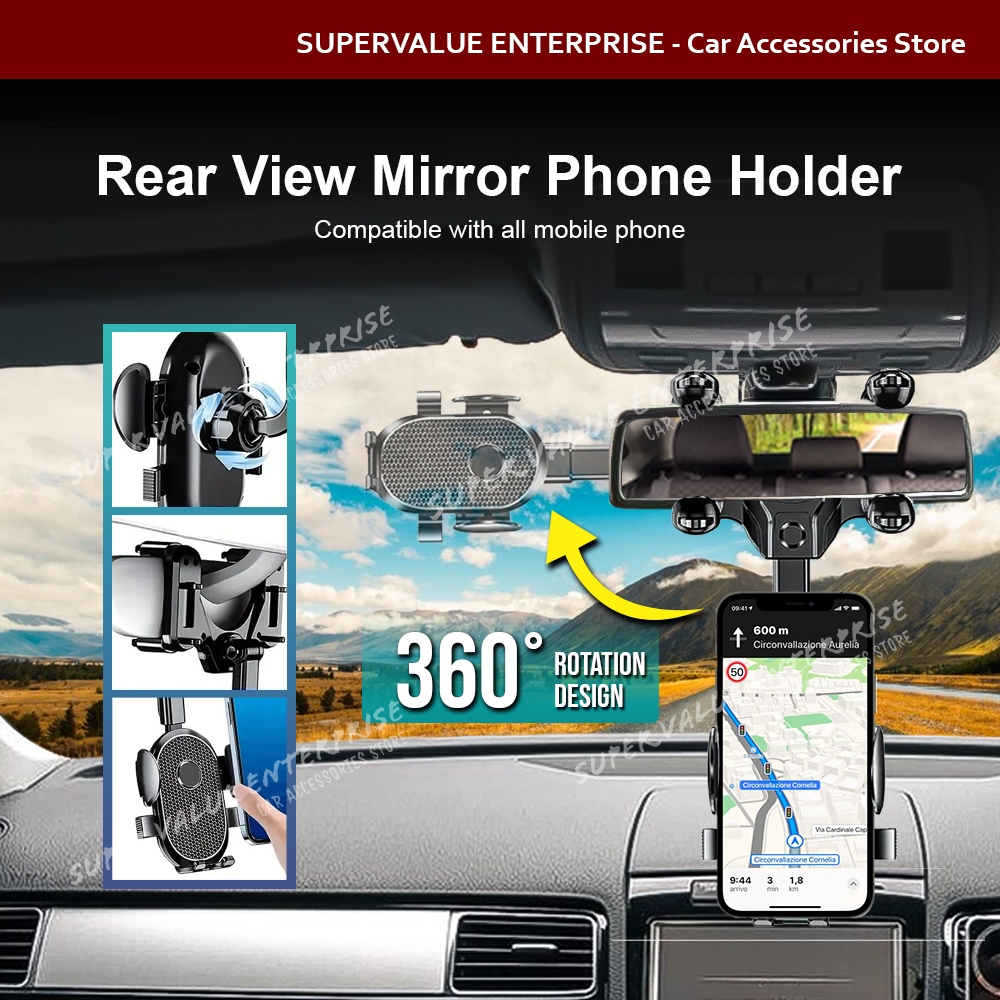 Rear View Mirror Phone Holder for Car 360 Degree Rotated Phone Holder