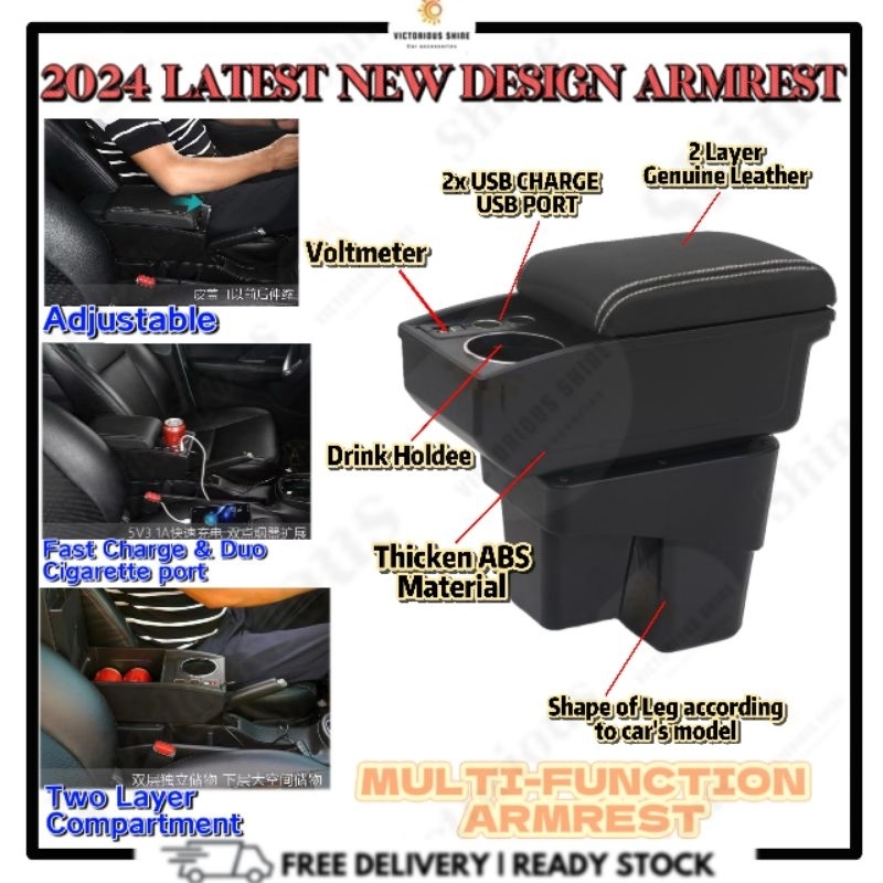 Usb Usb Usb Double Layers Armrest Cup Holder Car Armrest Perodua Axia Myvi Bezza Honda City