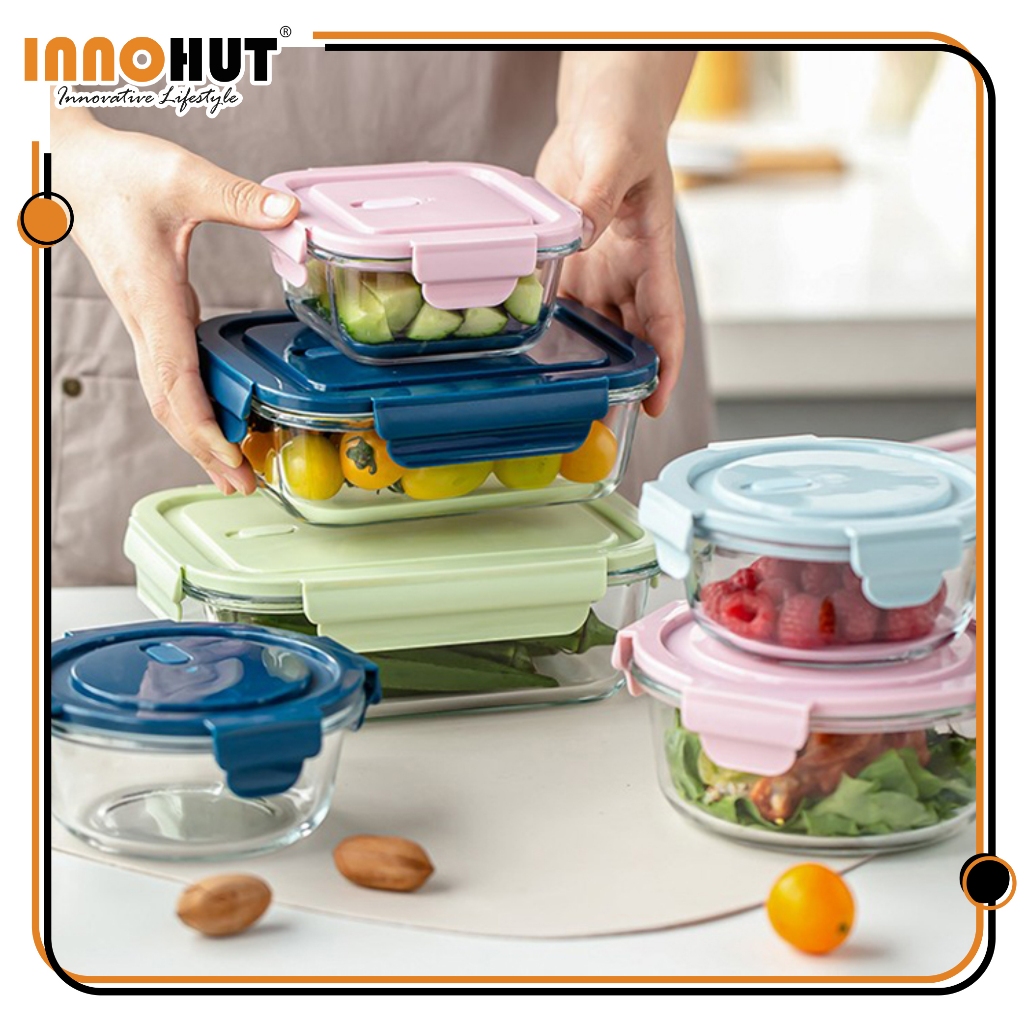 Innohut Borosilicate Glass Container Lunch Box Bekas Makanan Kaca Bento ...