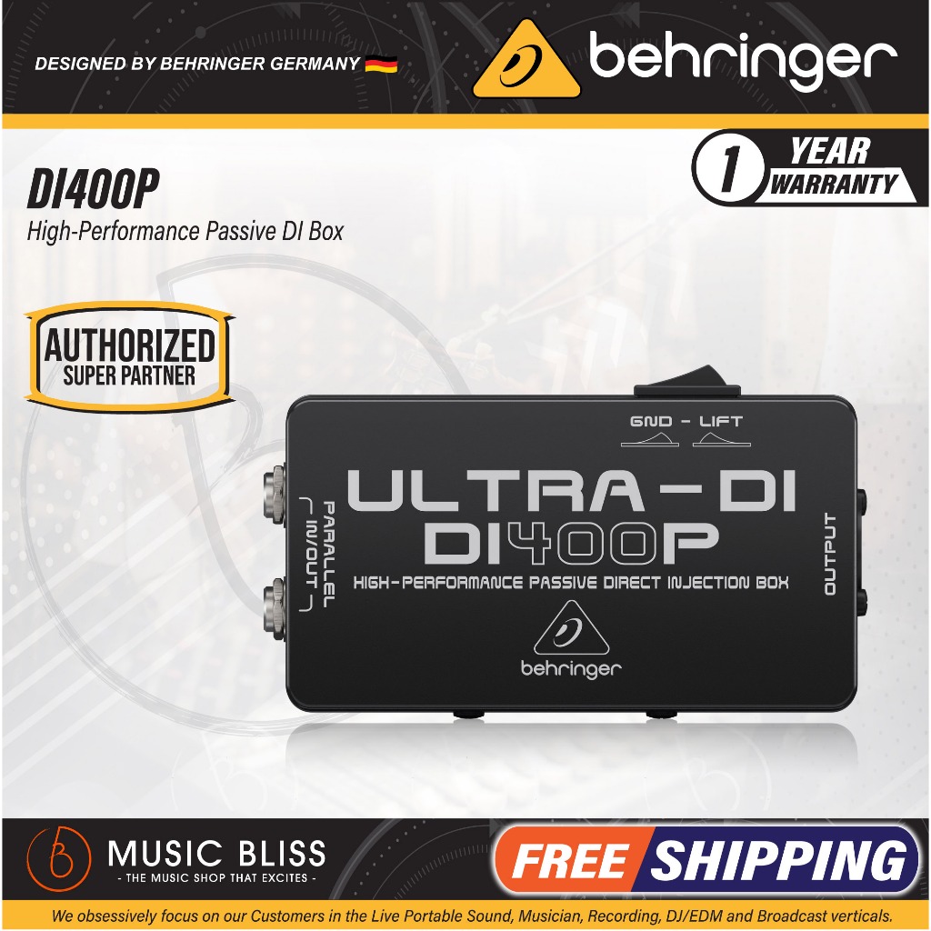 Behringer Ultra-DI DI400P 1-channel Passive Instrument Direct Box (DI ...