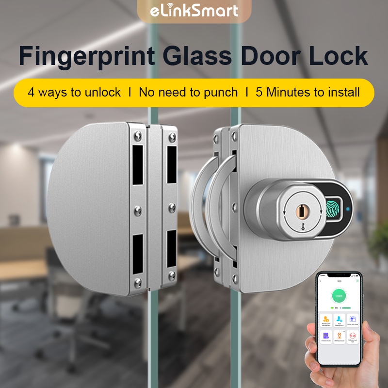 Punchfree fingerprint glass door lock with key smart door lock