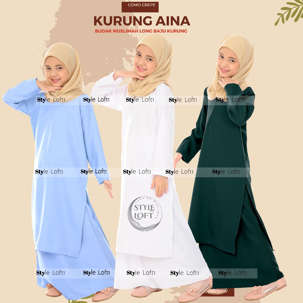 kurung Aina Budak muslimah baju kurung como crepe | Shopee Malaysia