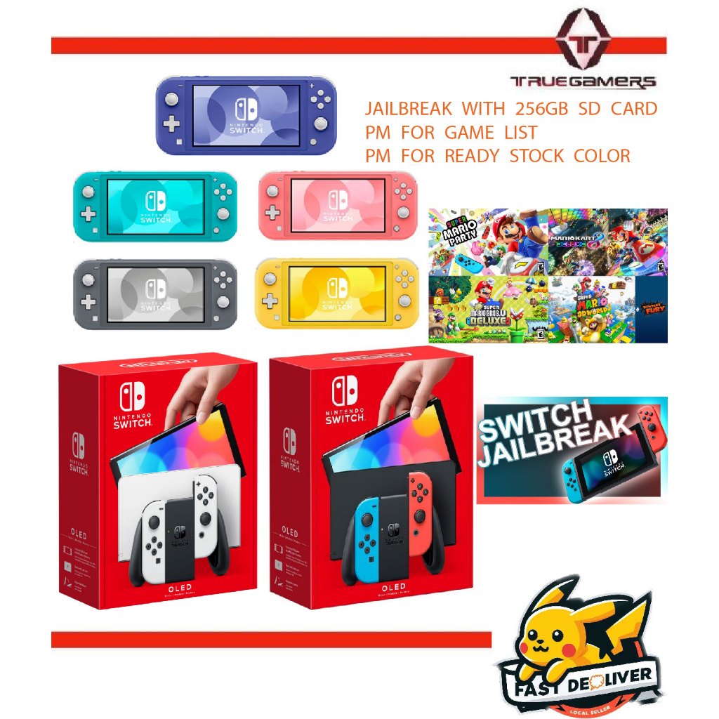 Nintendo Switch Console OLED Model White,Neon Red Blue Nintendo Switch Lite Jailbreak with