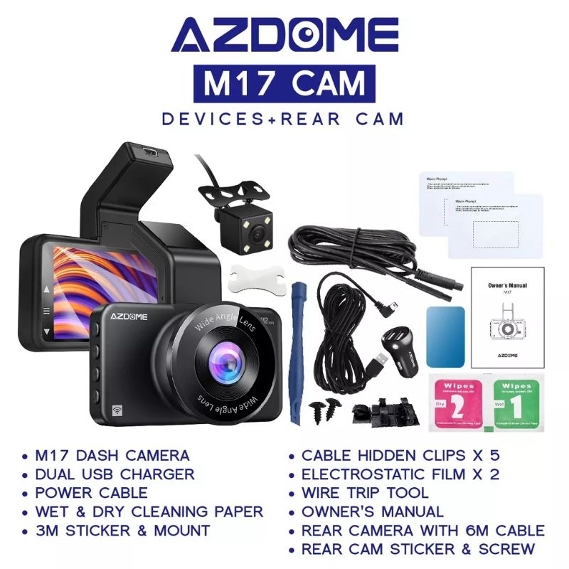 Azdome M17 PRO 1296P Full HD Dual Channel Front & Rear Dash Cam Night ...
