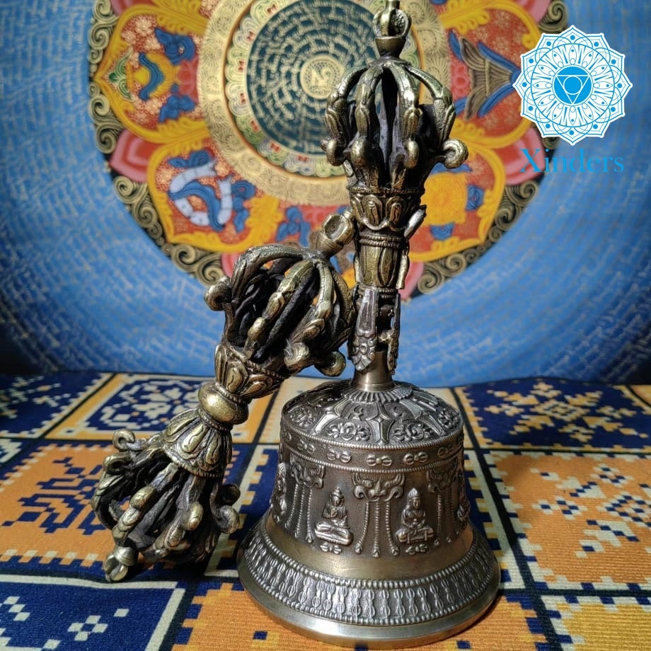XINDERS 纯铜 九股雕花 金刚铃杵法器 Tibetan Nebal Buddha Copper Hand Vajra Bell And ...