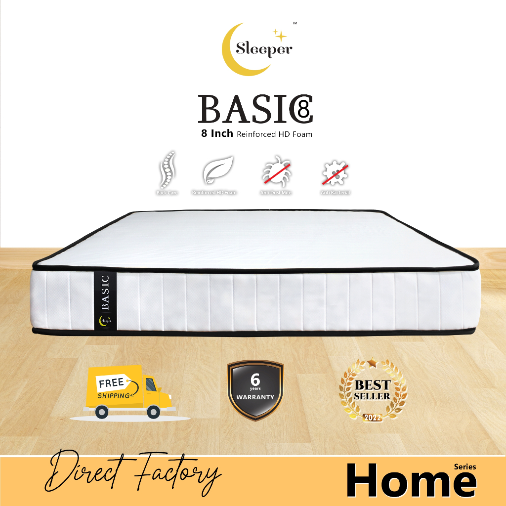 ( Free Delivery ) 8 Inch Sleeper BASIC Synthetic Rubber Foam Mattress