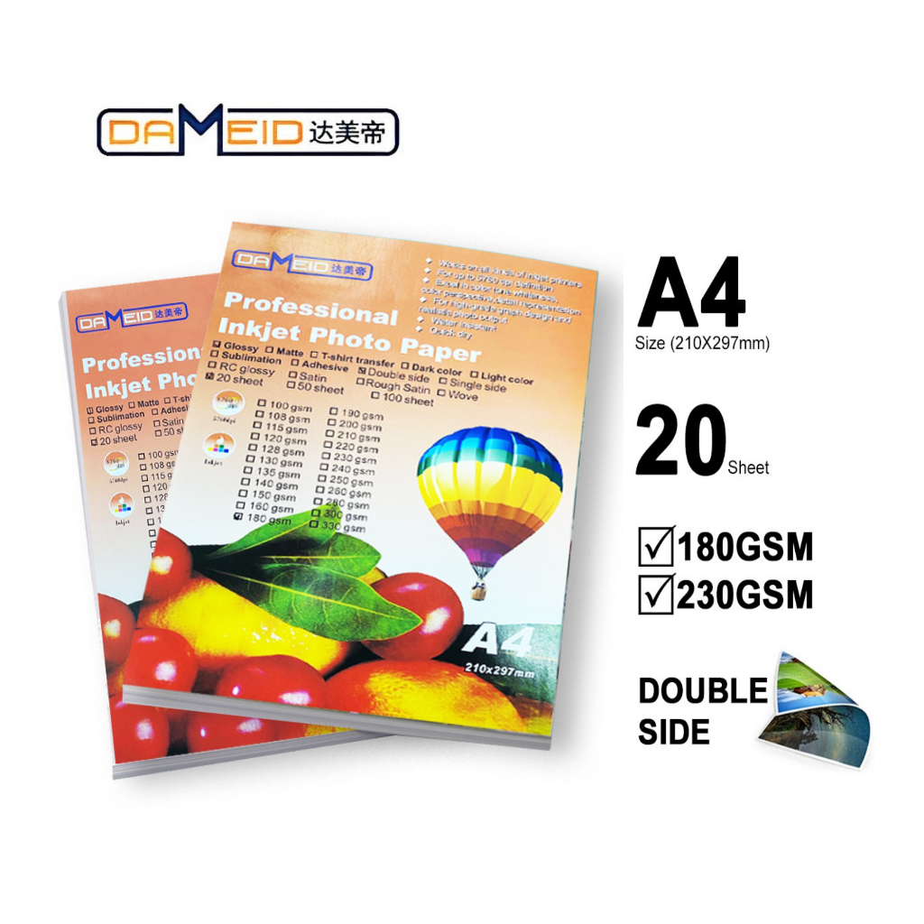 DAMEID A4 Size Glossy Photo Paper Double Sided (20's) | Shopee Malaysia