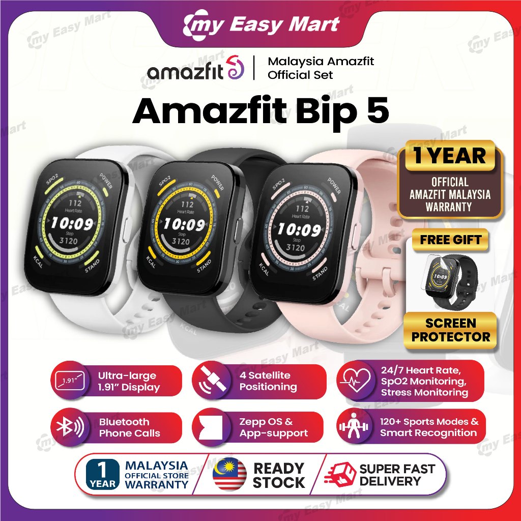Amazfit Bip 5 Smart Watch with Ultra Large Screen & Bluetooth Calling –  Soft Black