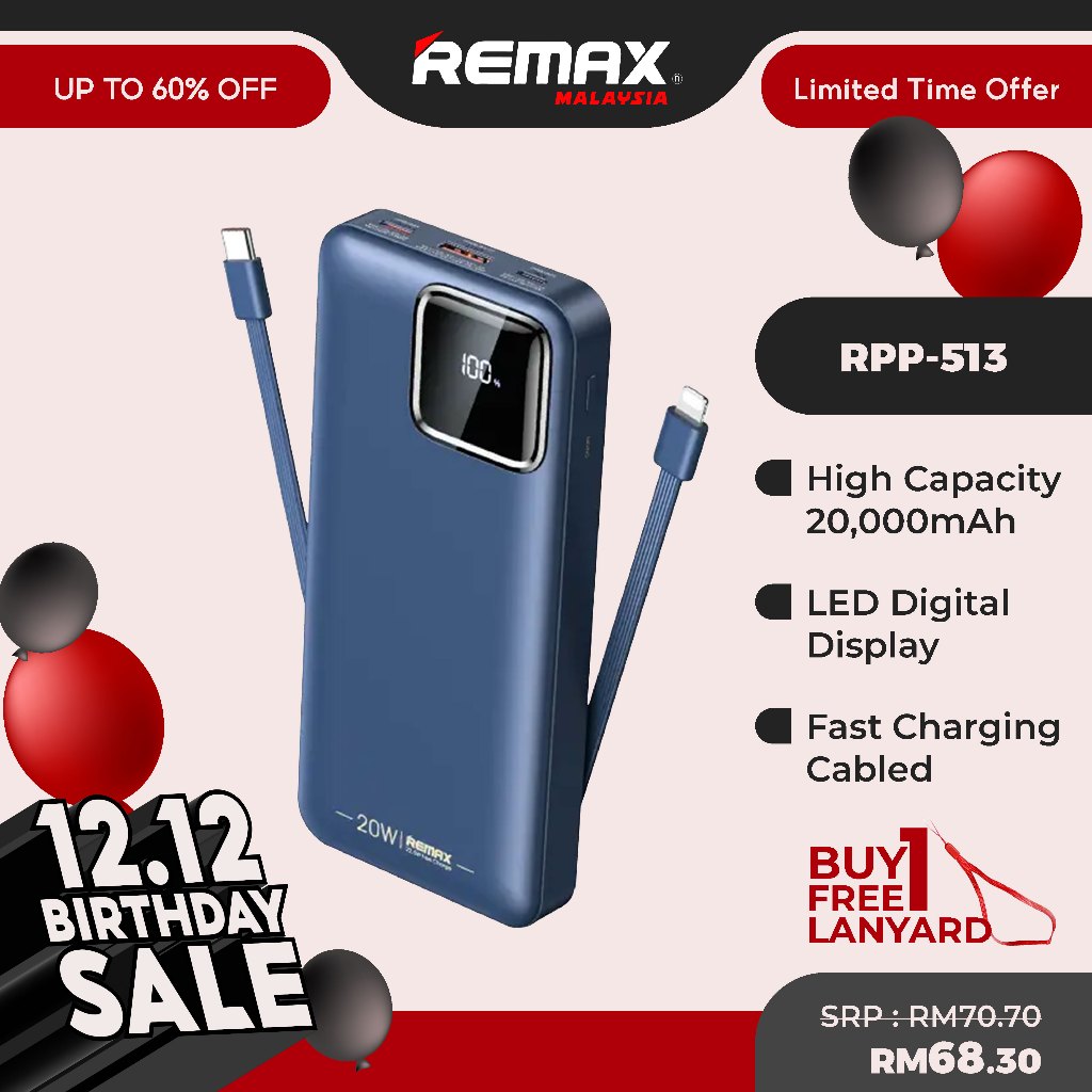 REMAX RPP-513 Suji Series 20W+22.5W PD+QC Fast Charging Cabled Power ...