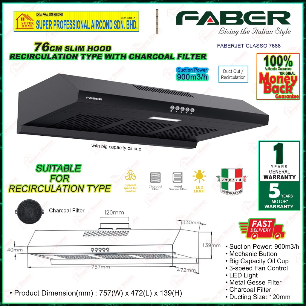 Faber Slim Hood FABERJET CLASSO 7688 / Misaco Builtin Ceramic Hob MMS