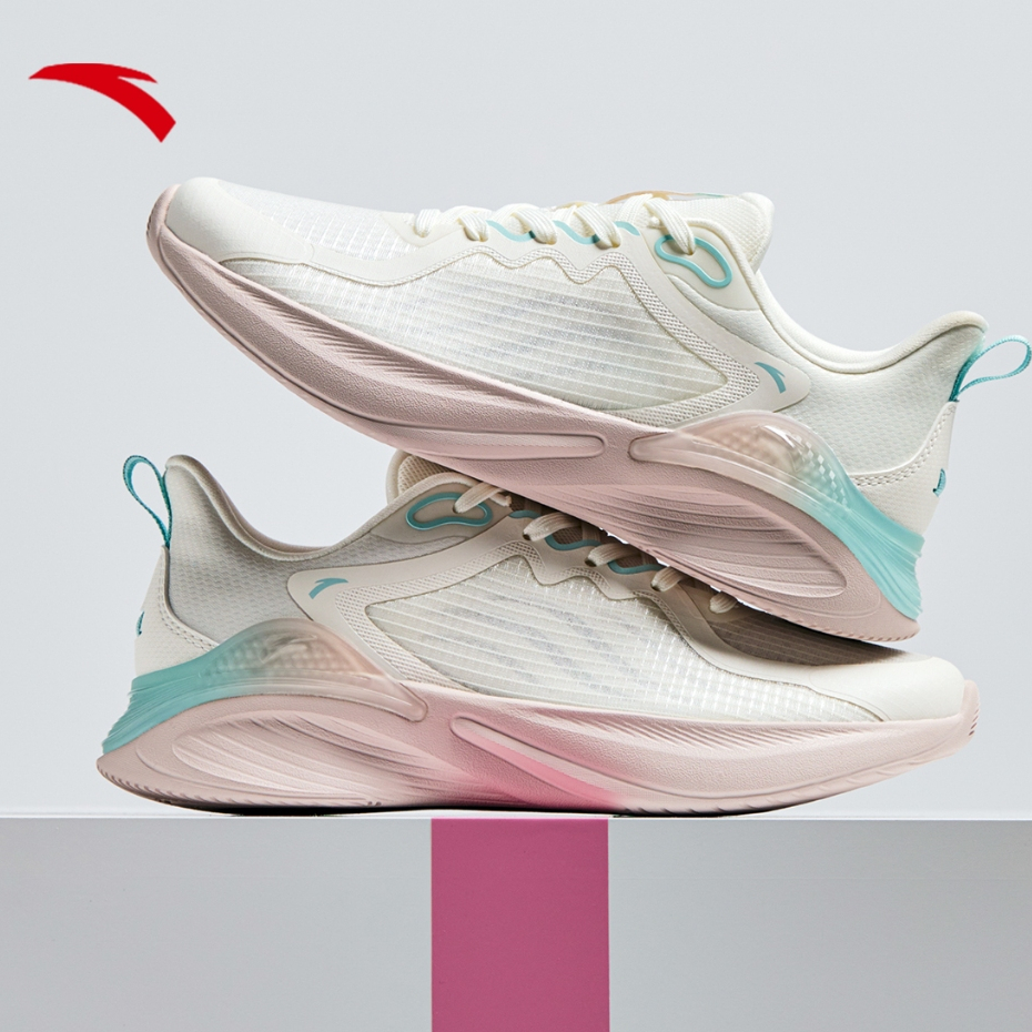 ANTA Women Lightweight CITY Running Shoes Ivory White/River Blue