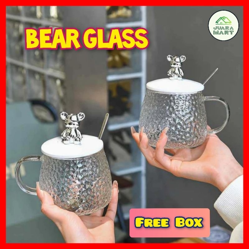 400ml Cute Ins Style Bear Glass Mug With Lid Office Wind Glass Water